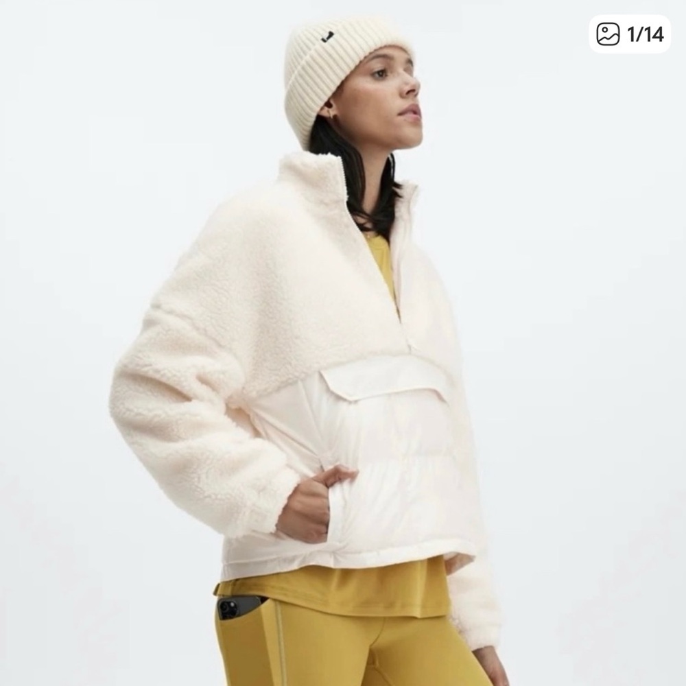 FABLETICS Nelly mixed media sherpa half zip jacket, Size 1X